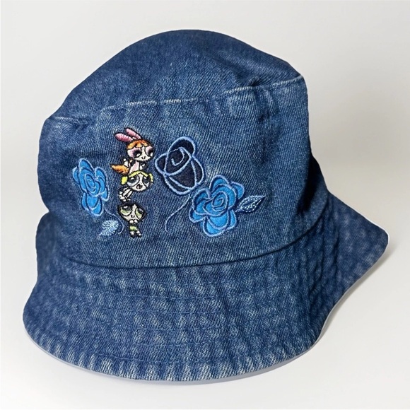 Vintage Power Puff Girls Denim Bucket Hat 90's Y2K Cartoon Network Adult OS
